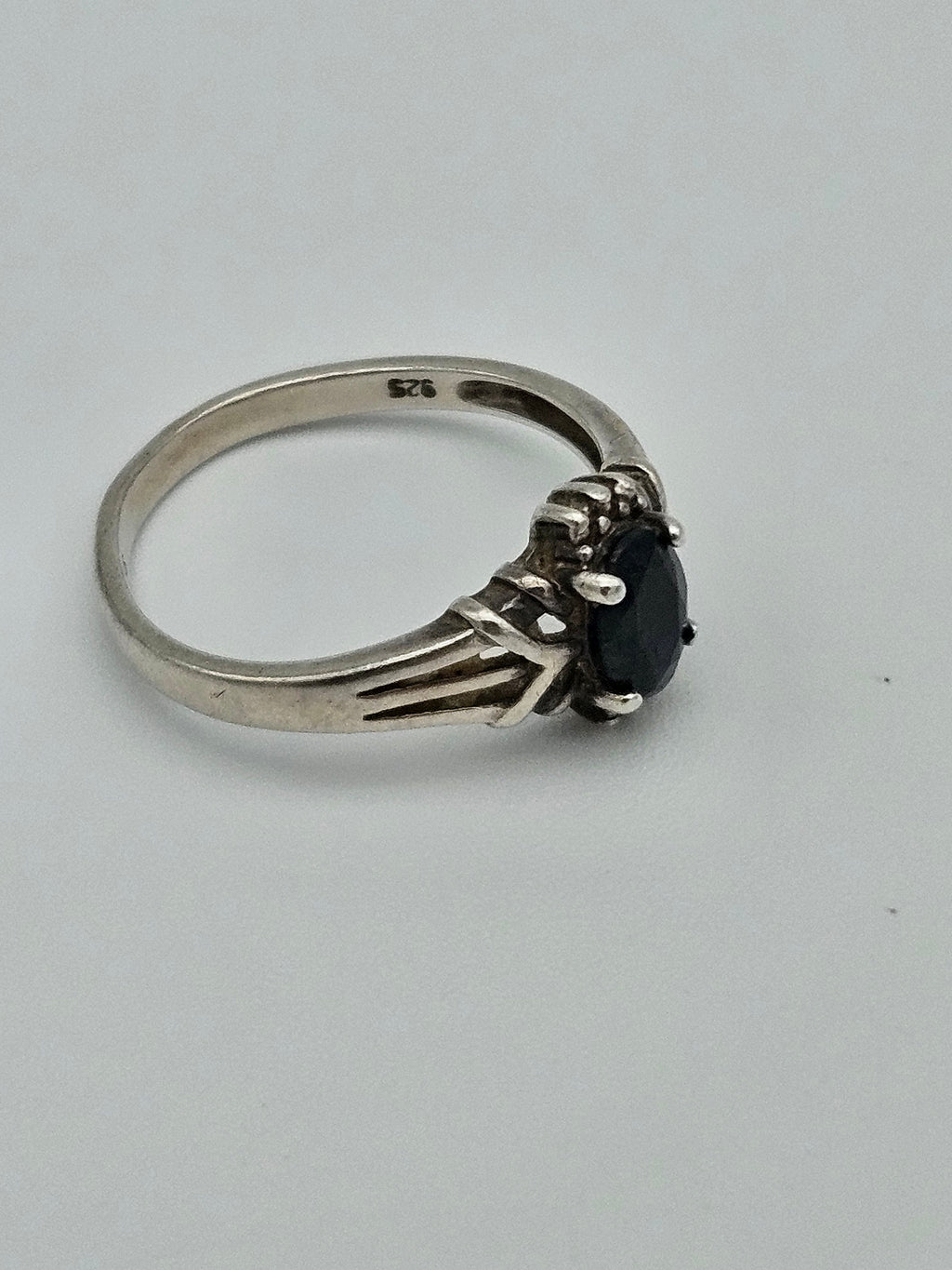 Oval Blue Sapphire 925 Sterling Silver Ring Size 8.5