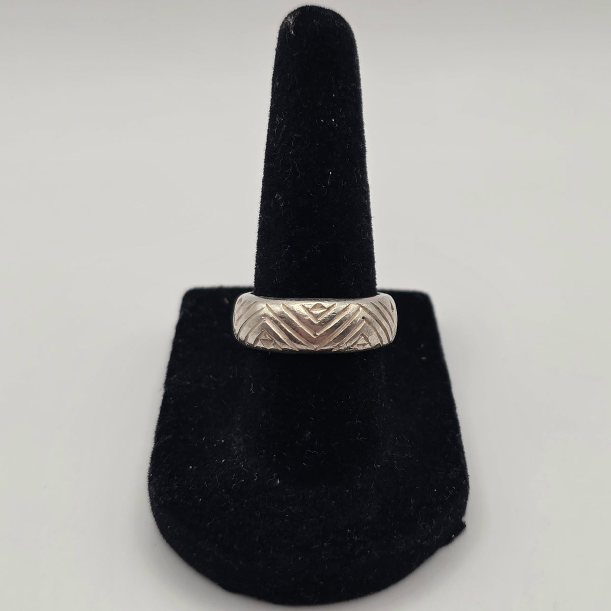925 Sterling Silver Geometric Etched Wide Band Ring Size 7 6.5mm 8.32g