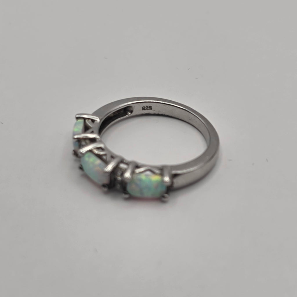 3 Stone Opal Silver Birthstone Ring