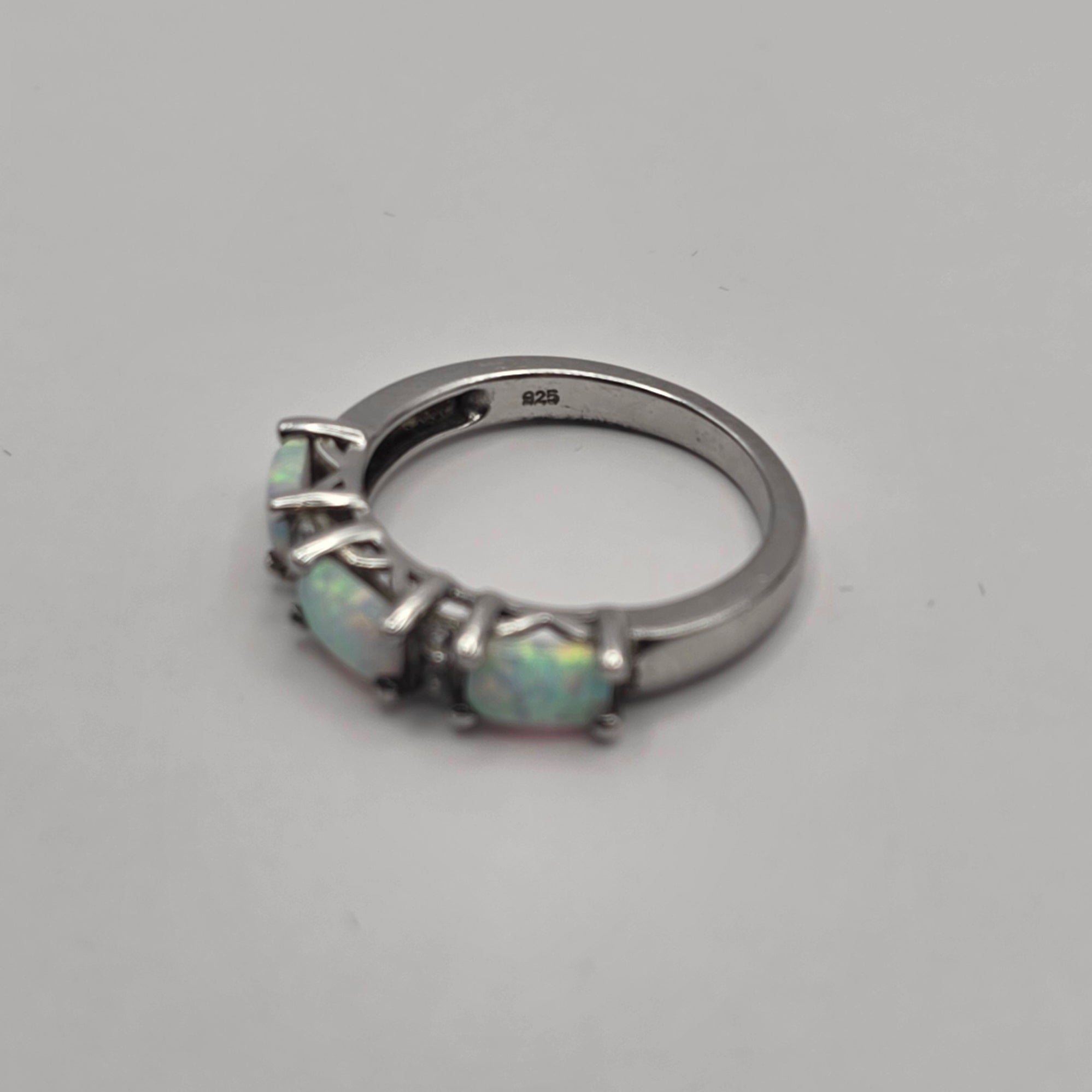 3 Stone Opal Silver Birthstone Ring