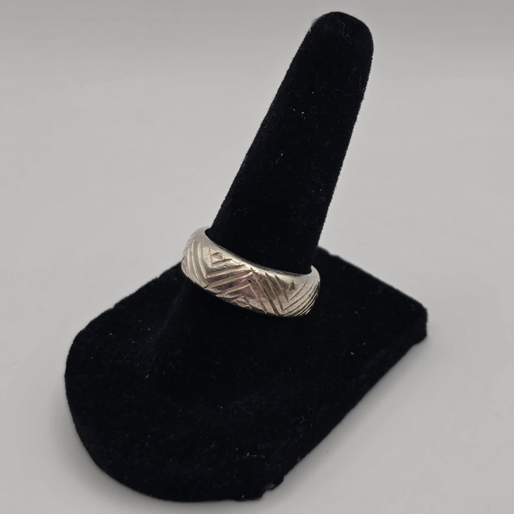925 Sterling Silver Geometric Etched Wide Band Ring Size 7 6.5mm 8.32g