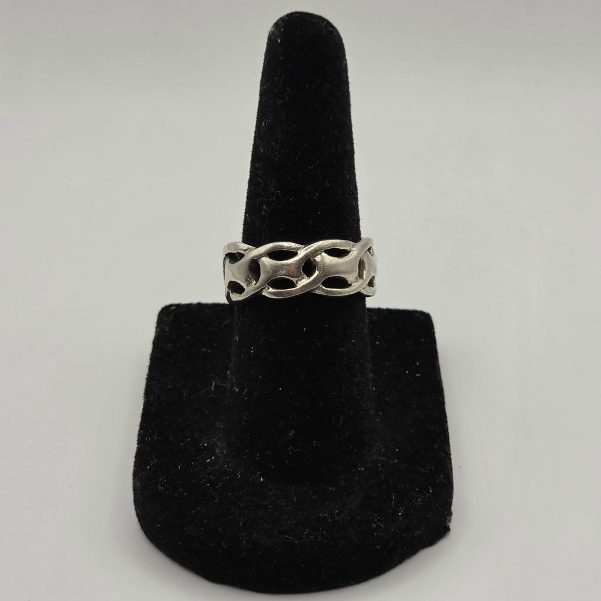 925 Sterling Silver Openwork Infinity Link Band Ring Size 5.5 7.7mm 5.68g