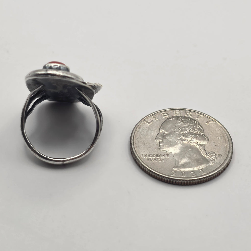 Red Coral Navajo Feather Sterling Silver Ring Size 5
