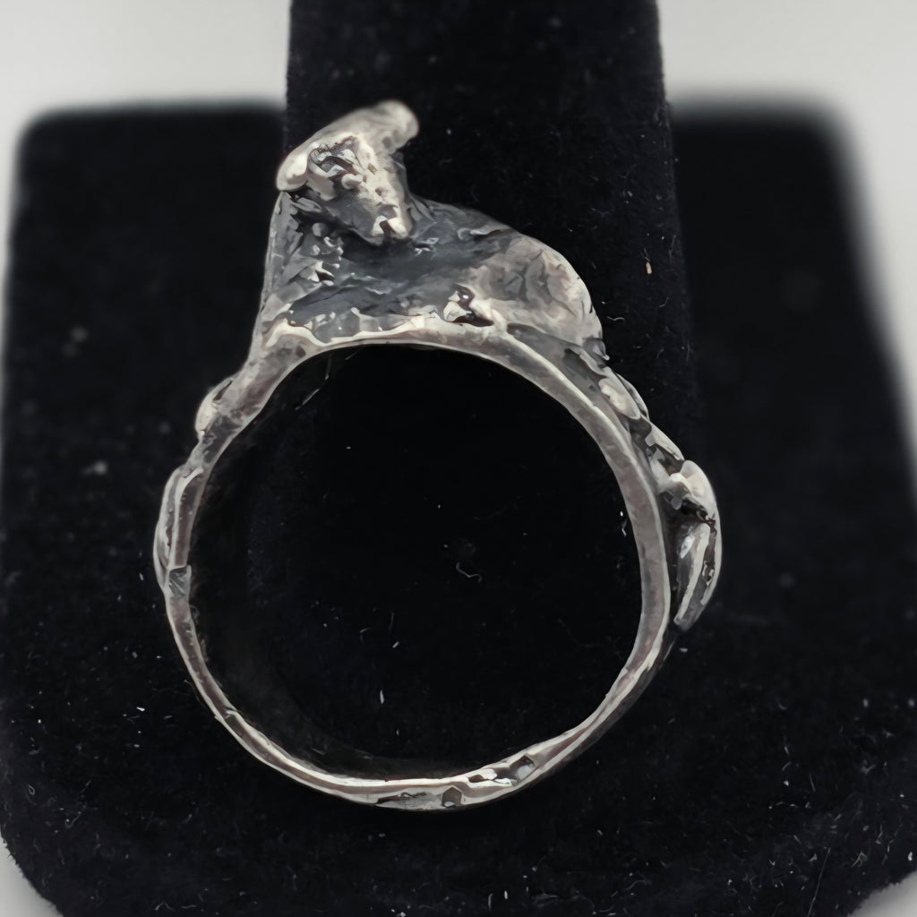 Antique 925 Sterling Silver Handmade Farm Animal Ring Size 7 Artisan Folk Art