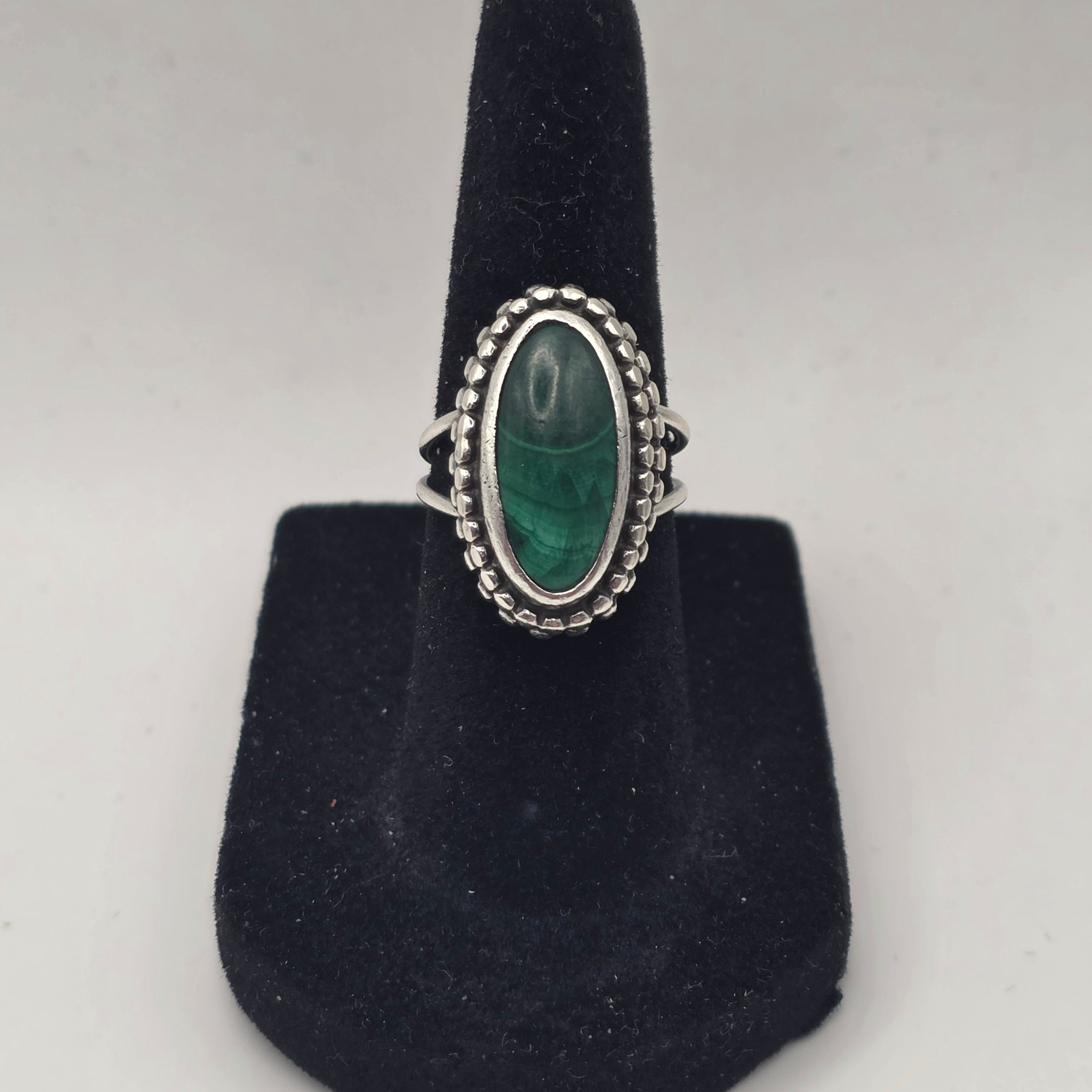 Malachite Sterling Silver 925 Vintage Navajo Ring Size 5