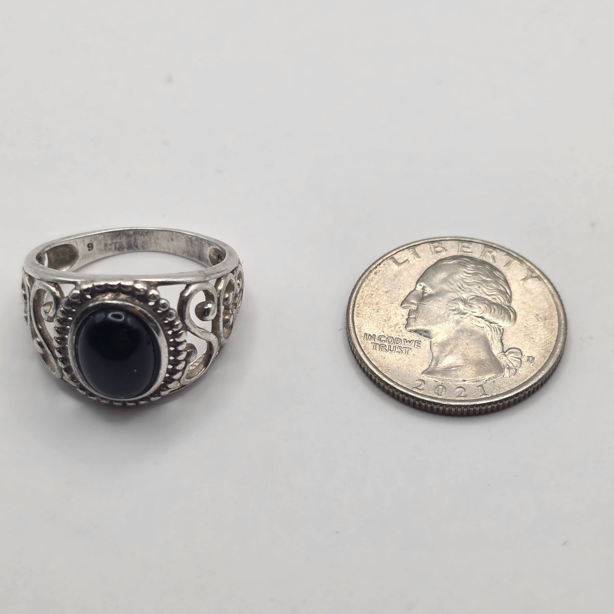 Onyx Sterling Silver 925 Filigree Ring Size 8.5