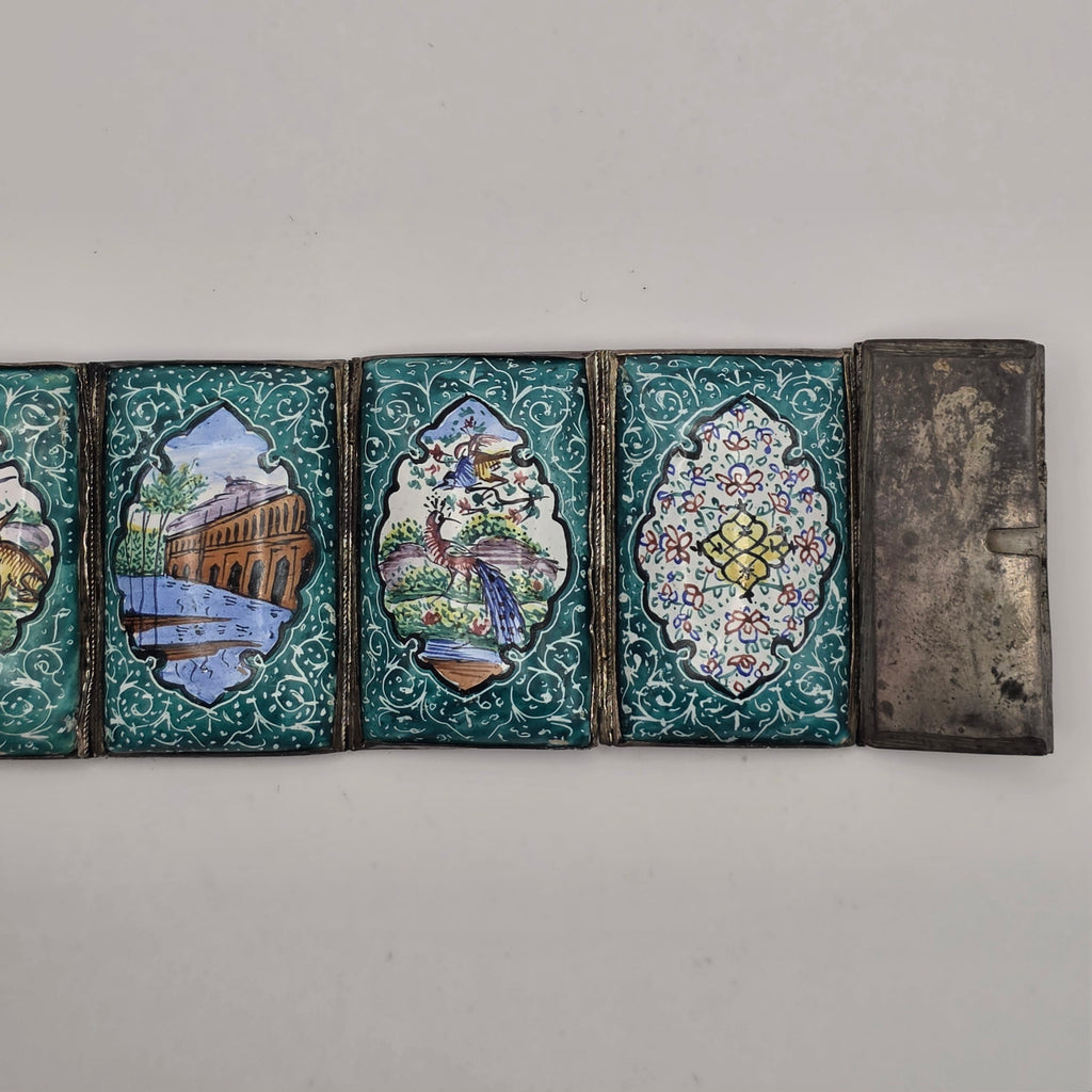 Vintage Persian 925 Sterling Silver Hand Painted Enamel Story Panel Bracelet 7.5"