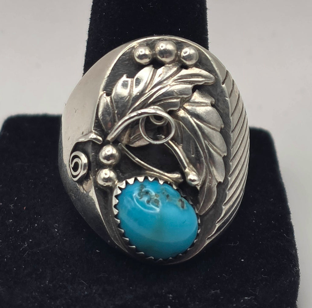 Kingman Turquoise Annie Chapo Navajo Size 11.5 Ring Sterling Silver