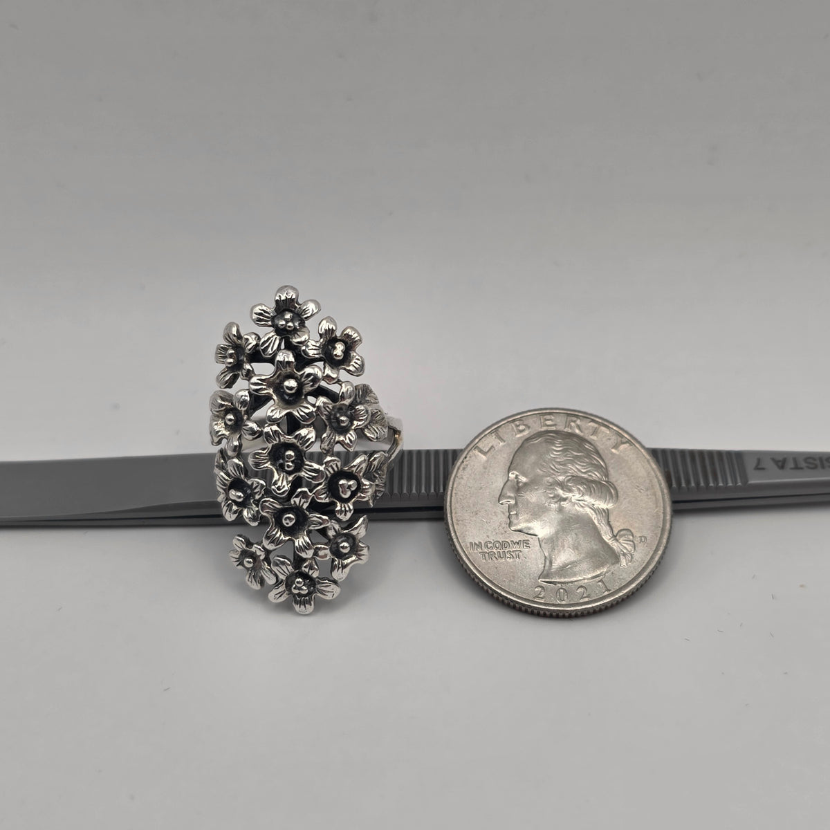 925 Sterling Silver Floral Statement Ring Openwork Flower Garden Size 7
