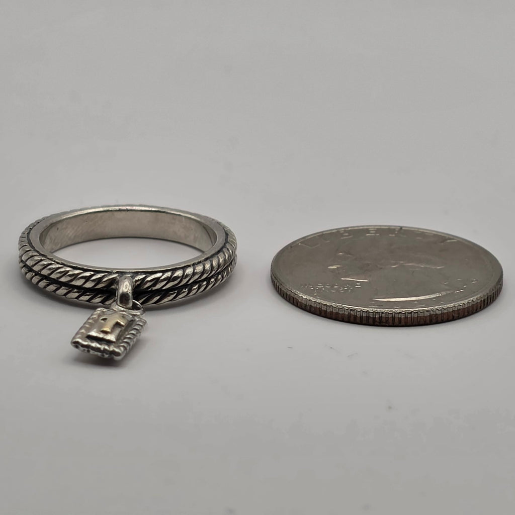 925 Sterling Silver Cross Dangle Charm Ring Size 8 Rope Band 3.5mm 5.39g