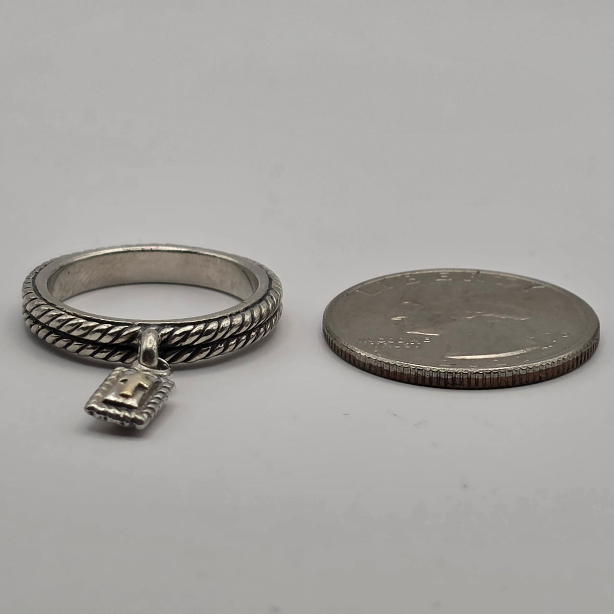 925 Sterling Silver Cross Dangle Charm Ring Size 8 Rope Band 3.5mm 5.39g