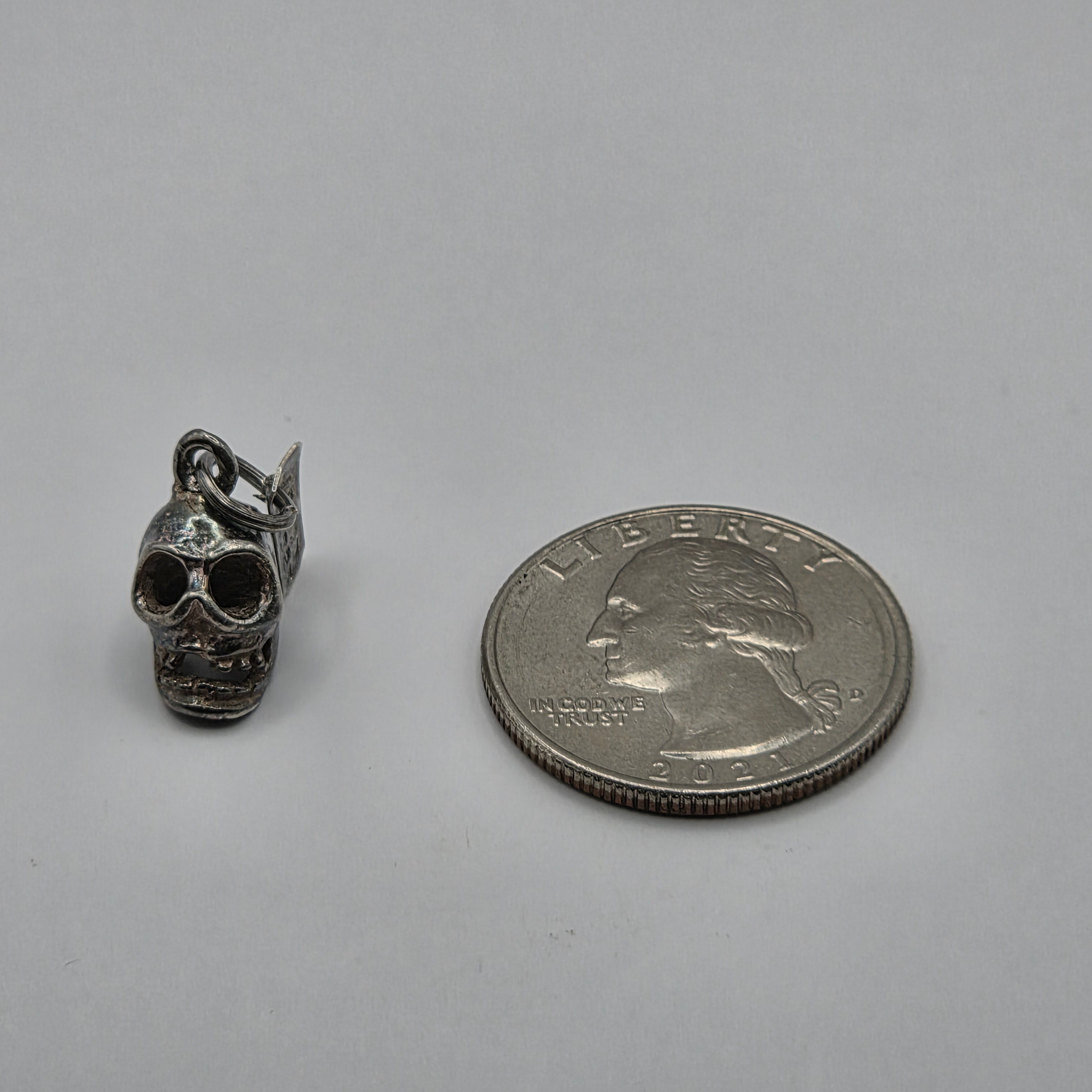 Vintage 925 Sterling Silver 3D Skull Charm Pendant