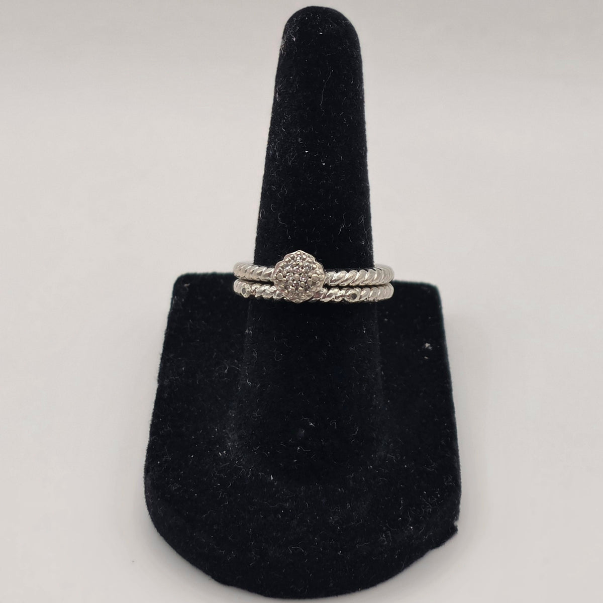 925 Sterling Silver Natural Diamond Stackable Ring Set Size 6 .10ctw 6.45g
