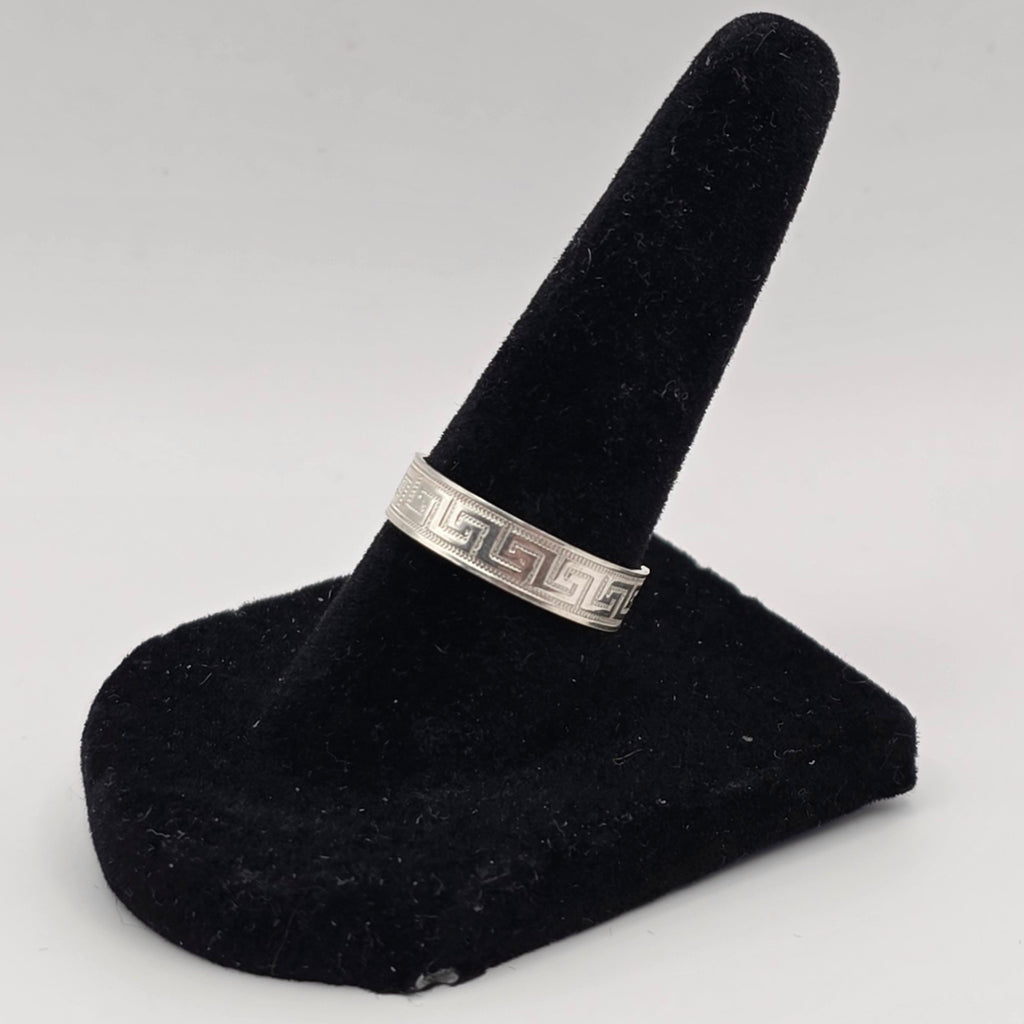 925 Sterling Silver Greek Key Meander Adjustable Ring Size 7 4.5mm 1.50g