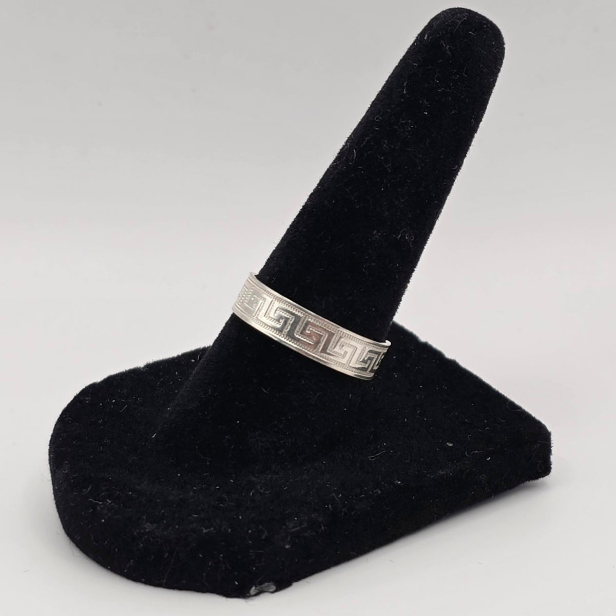 925 Sterling Silver Greek Key Meander Adjustable Ring Size 7 4.5mm 1.50g