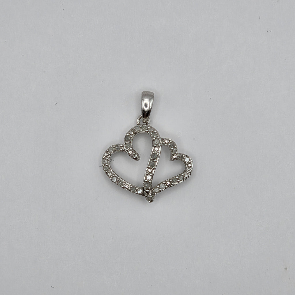 Sterling Silver 925 Diamond Double Heart Pendant – 1.58g