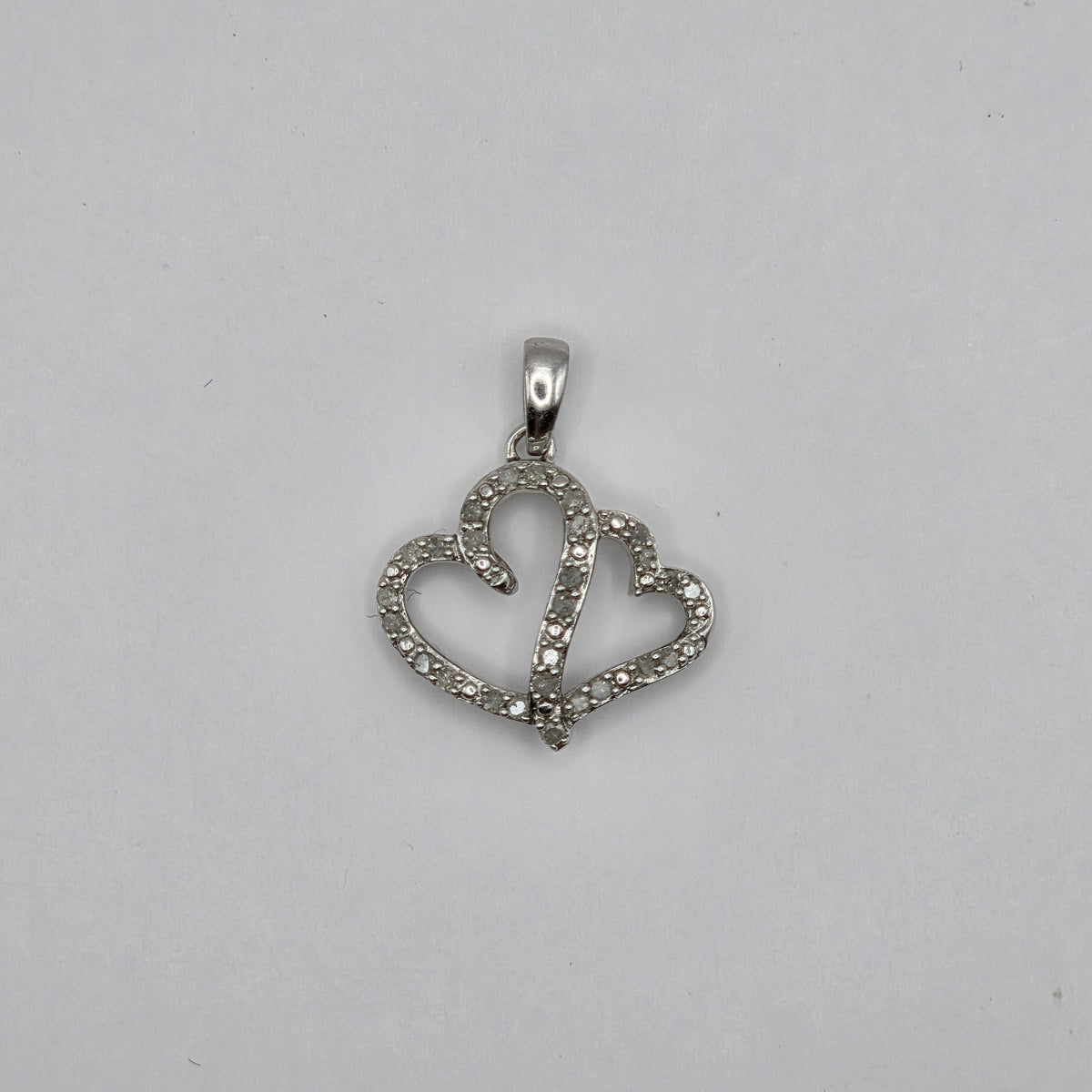 Sterling Silver 925 Diamond Double Heart Pendant – 1.58g