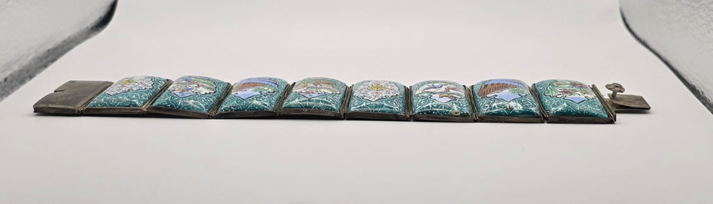 Vintage Persian 925 Sterling Silver Hand Painted Enamel Story Panel Bracelet 7.5"