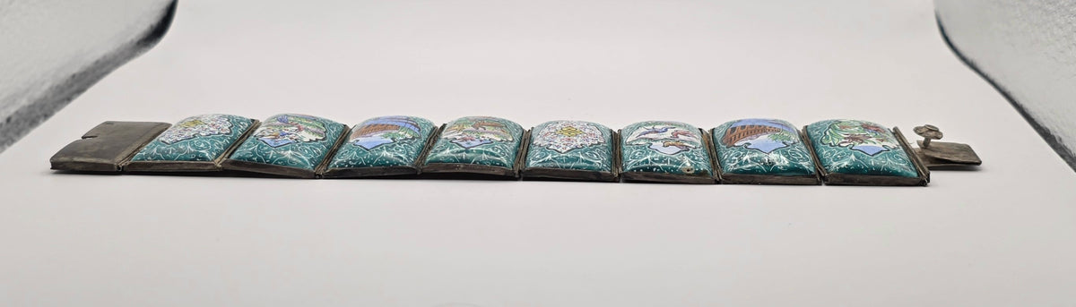 Vintage Persian 925 Sterling Silver Hand Painted Enamel Story Panel Bracelet 7.5"