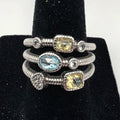 Judith Ripka Sterling Silver Sky Blue & Canary Crystal Multi-Band Ring Size 7