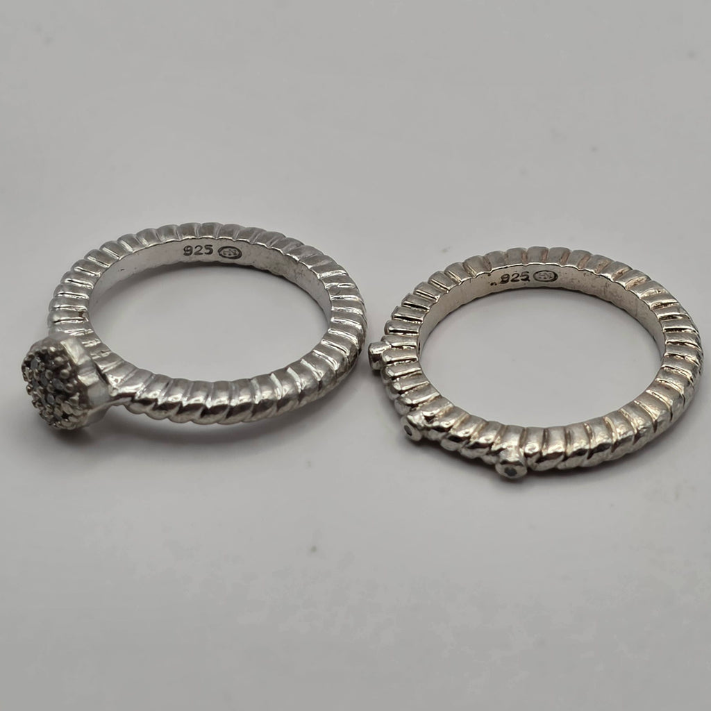 925 Sterling Silver Natural Diamond Stackable Ring Set Size 6 .10ctw 6.45g