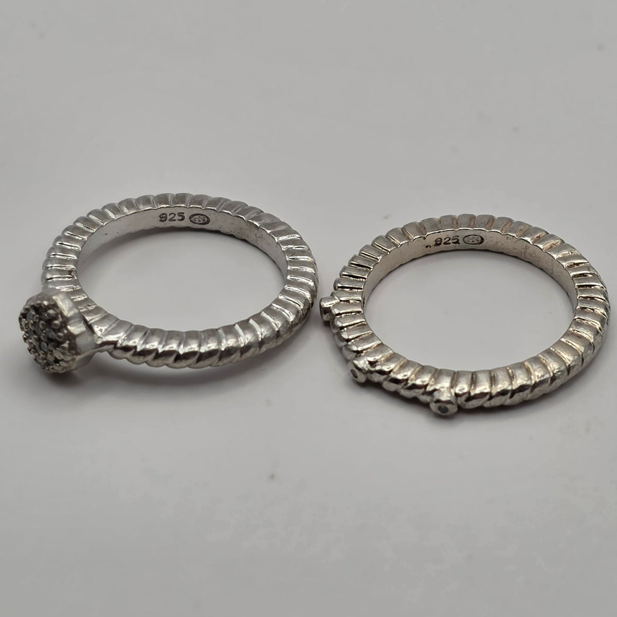 925 Sterling Silver Natural Diamond Stackable Ring Set Size 6 .10ctw 6.45g