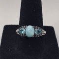 925 Sterling Silver Larimar Blue Topaz Onyx Ring Size 8