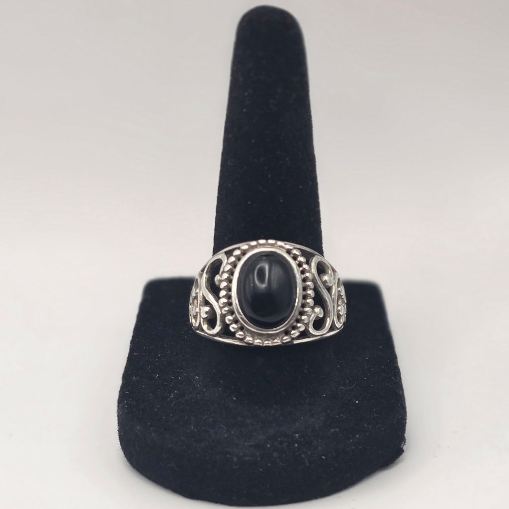 Onyx Sterling Silver 925 Filigree Ring Size 8.5