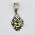 Sterling Silver 925 Pear Peridot & Hematite Accent Pendant – 1.16g