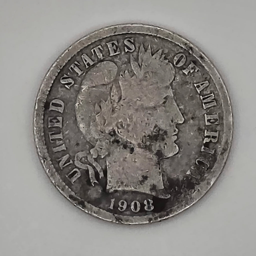 1908-D Barber Dime 90% Silver Denver Mint U.S. Coin
