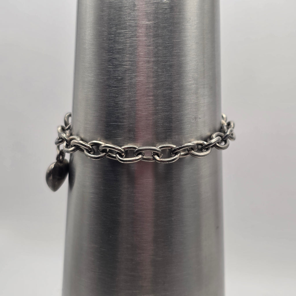 Vintage 925 Sterling Silver Rolo Link Bracelet Puffy Heart Charm 7" 19.32g