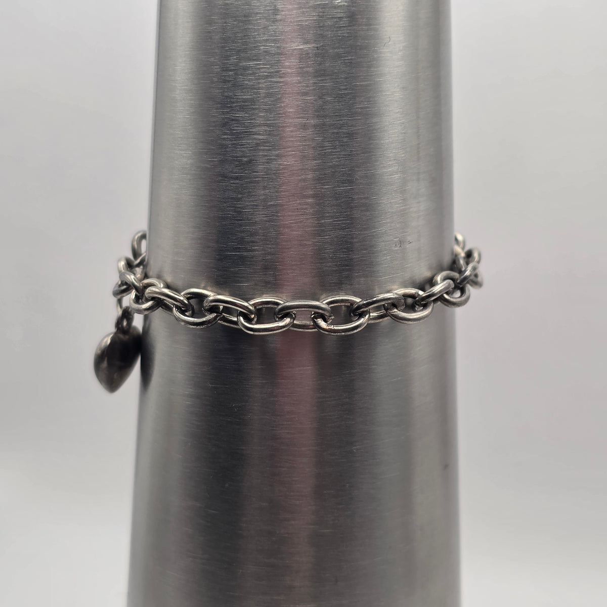 Vintage 925 Sterling Silver Rolo Link Bracelet Puffy Heart Charm 7" 19.32g