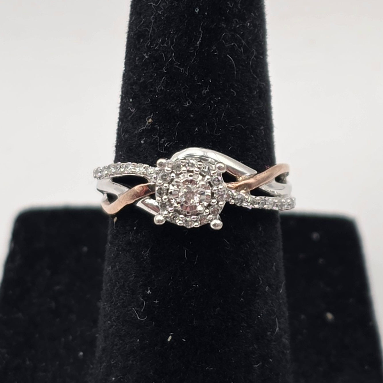 925 & 10k Sterling Silver Two-Tone Diamond Cluster Halo Ring Size