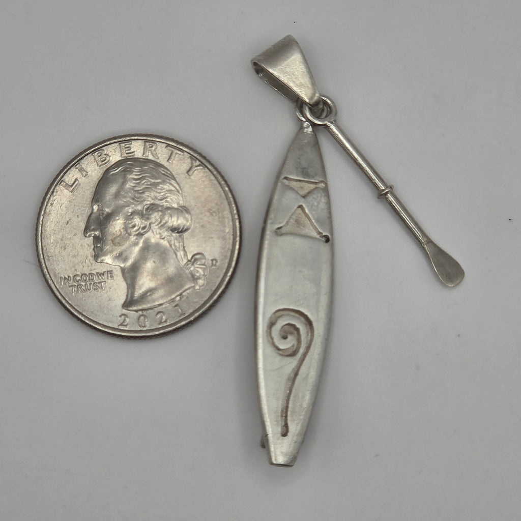 Vintage 925 Sterling Silver Canoe Kayak Paddle Oar Pendant 2" 5.08g
