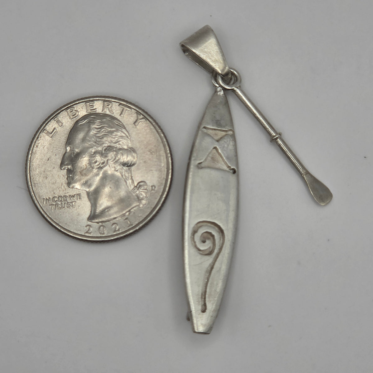 Vintage 925 Sterling Silver Canoe Kayak Paddle Oar Pendant 2" 5.08g