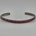 925 Sterling Silver Red Coral Inlay Cuff Bracelet 7" 12.23g Southwestern 4.5mm