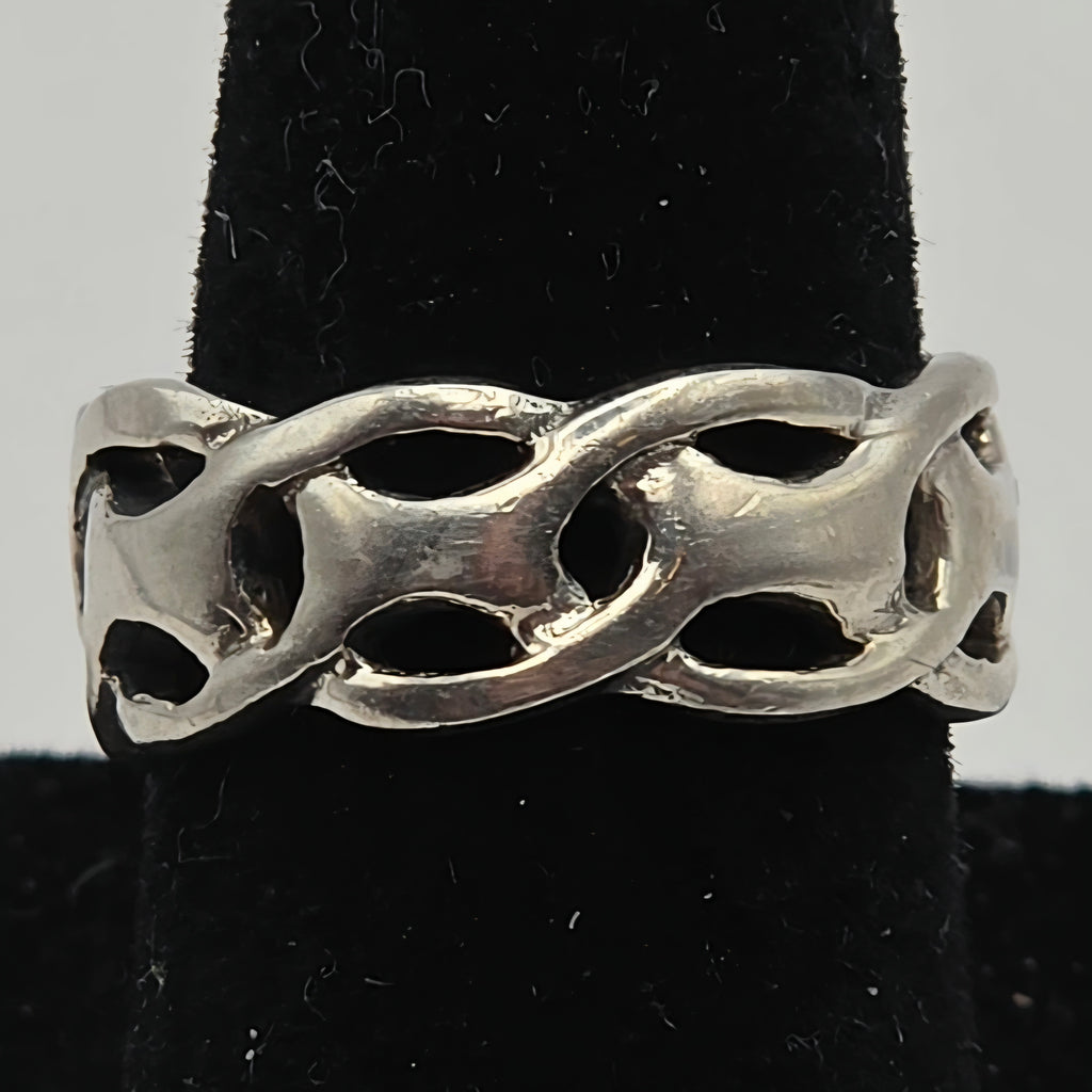 925 Sterling Silver Openwork Infinity Link Band Ring Size 5.5 7.7mm 5.68g