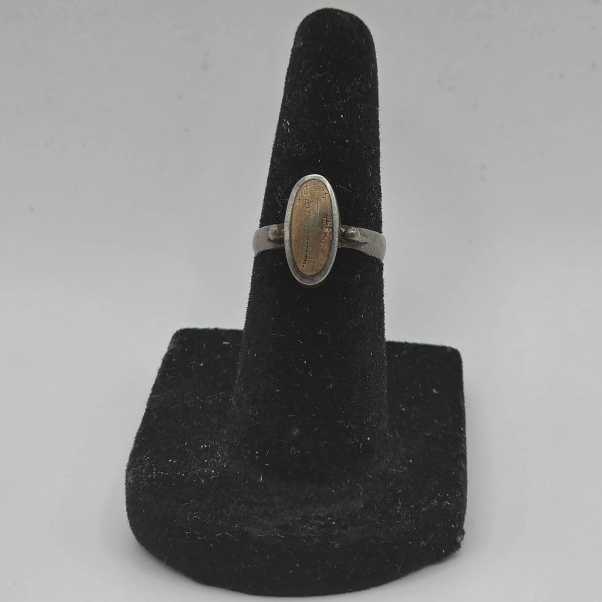 925 Sterling Silver Petrified Wood Cabochon Ring Size 4.5 2.50g Vintage