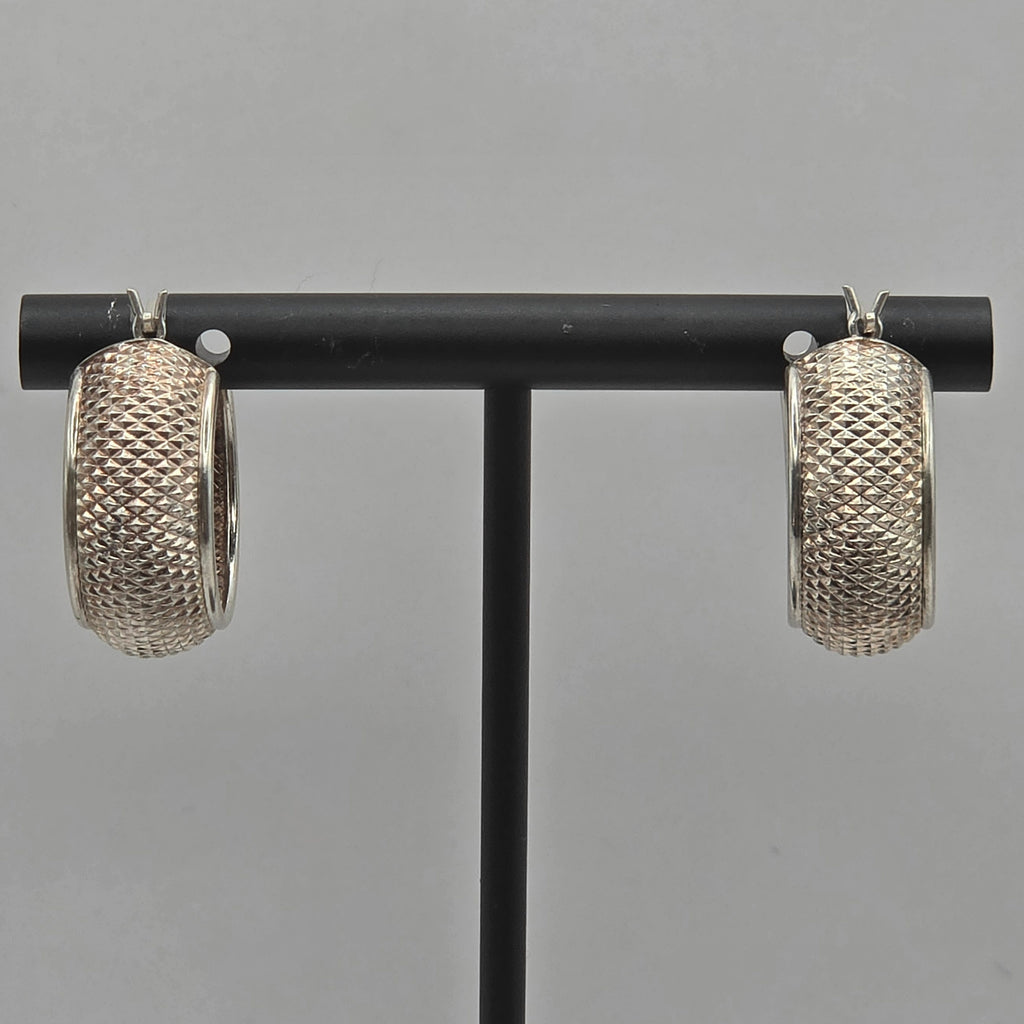 925 Sterling Silver Wide Textured Hoop Earrings Diamond Cut 20mm 3.24g