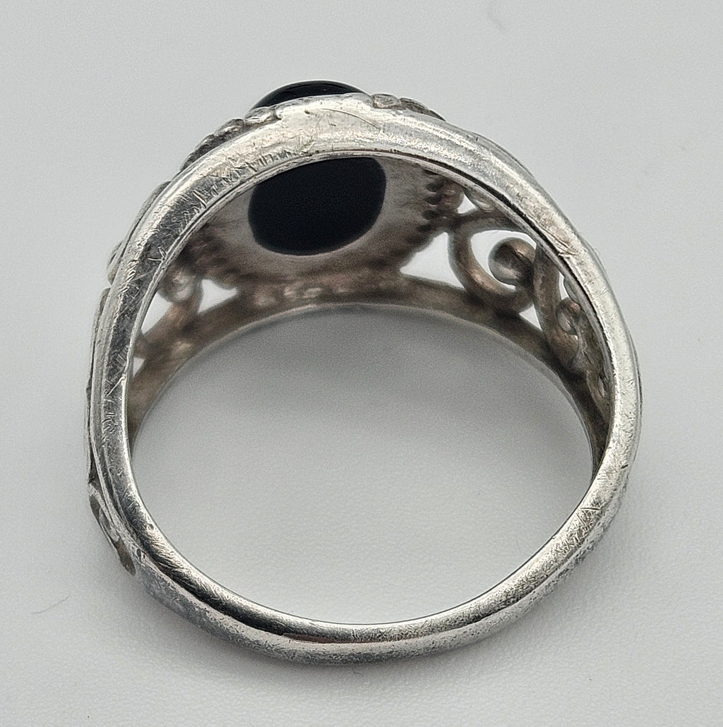 Onyx Sterling Silver 925 Filigree Ring Size 8.5