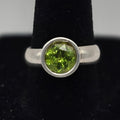 925 Sterling Silver 2ct Peridot Ring Size 7.5 Round Bezel Solitaire 6.74g