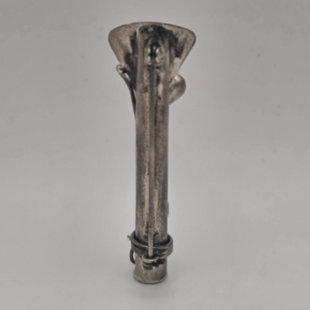 Vintage 925 Sterling Silver Tussie Mussie Posy Holder Flower Vase Brooch Pin 2"