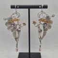 925 Sterling Silver Art Nouveau Nymph Fairy Amethyst Pearl Earrings 3.25" 20.83g