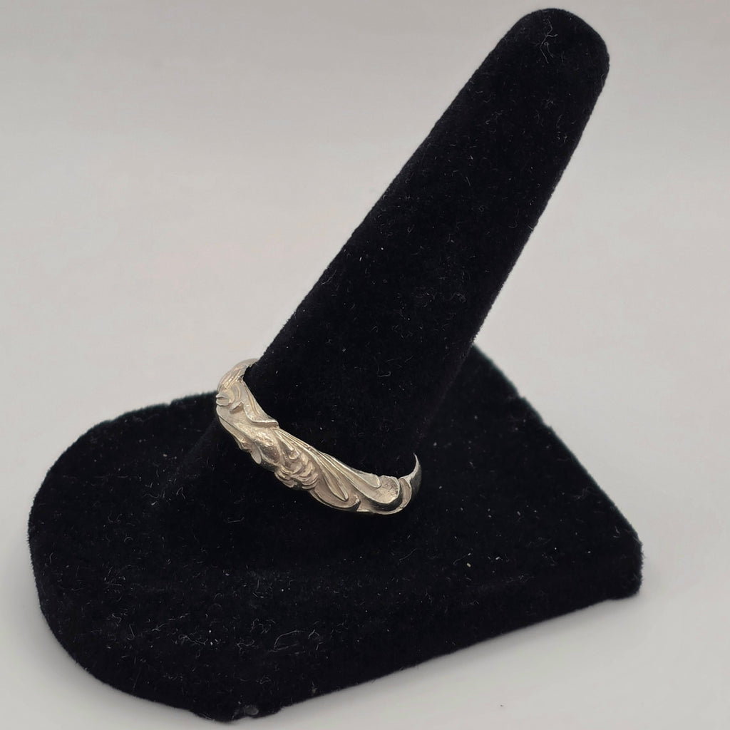 925 Sterling Silver Ornate Scroll Floral Band Ring Size 8.5 4.3mm 3.43g