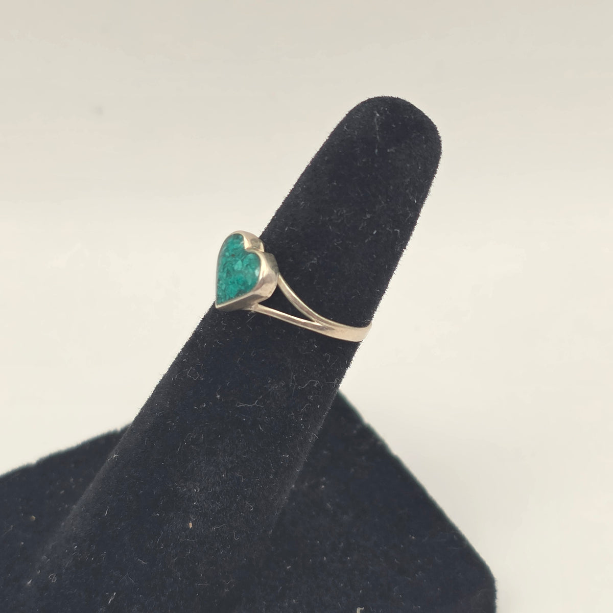 Vintage 1980s Taxco Mexico TC-154 925 Sterling Silver Malachite Heart Ring Sz 2.5