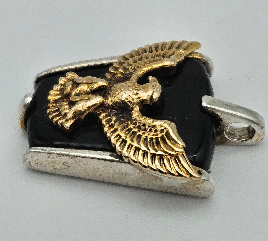 10k Gold Eagle Franklin Mint Sterling Silver Onyx Pendant