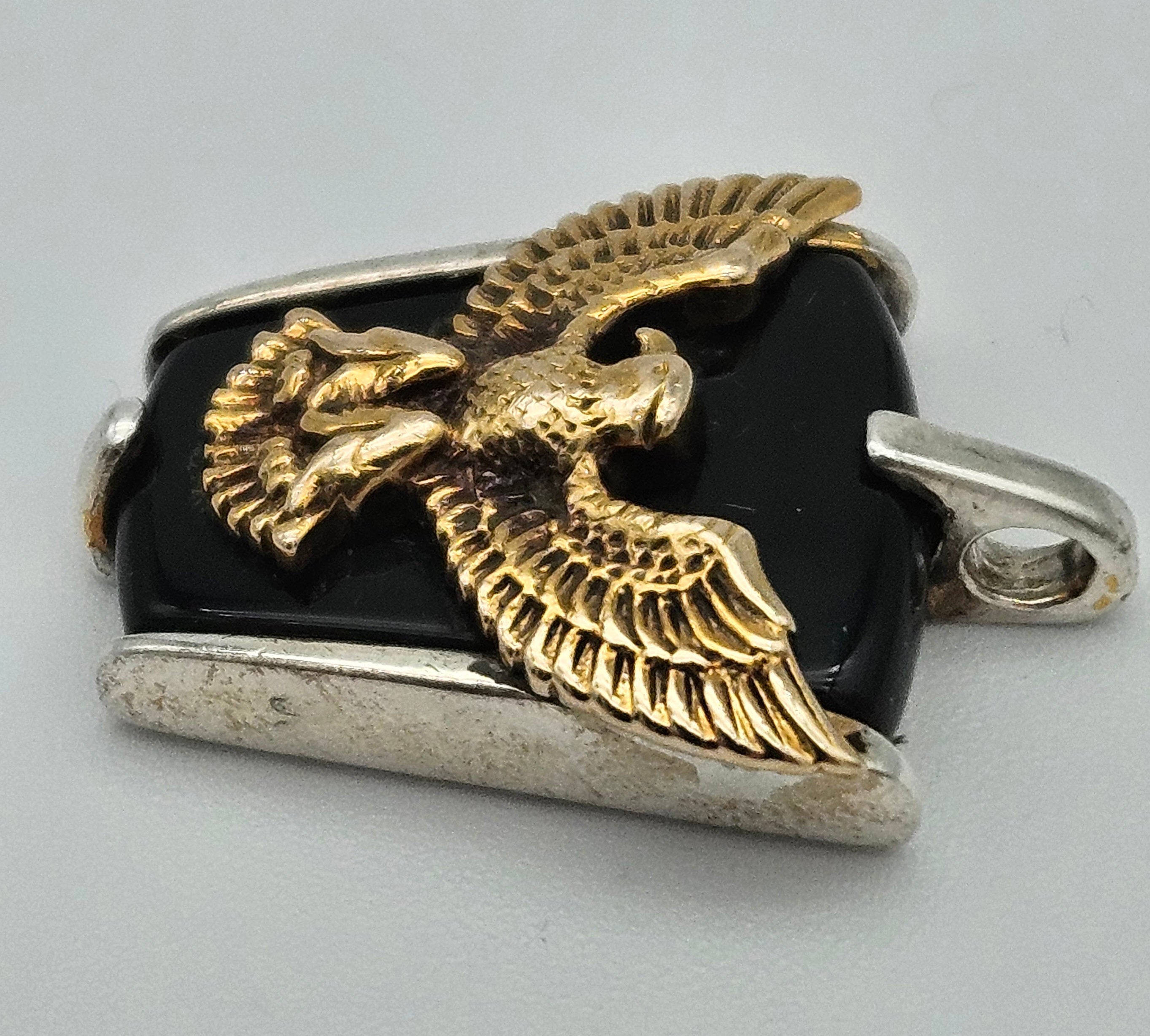 10k Gold Eagle Franklin Mint Sterling Silver Onyx Pendant