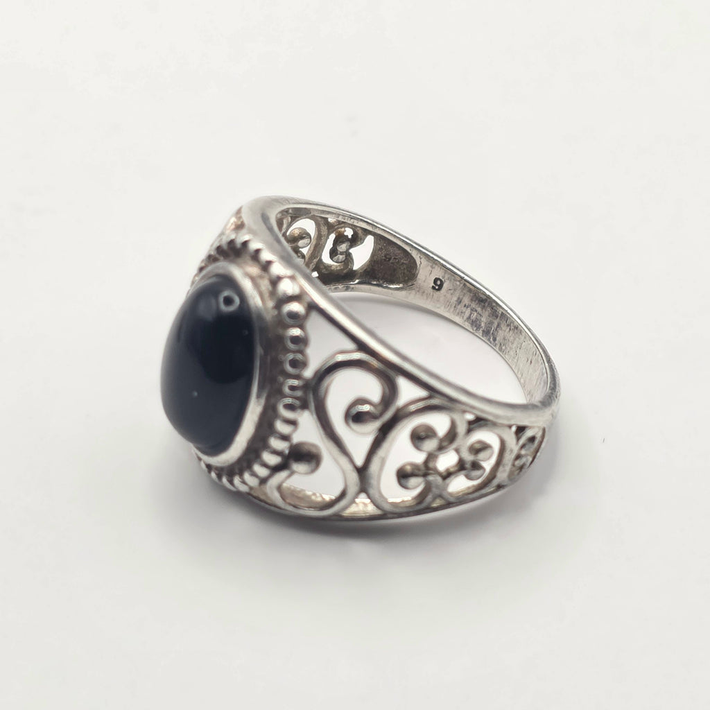 Onyx Sterling Silver 925 Filigree Ring Size 8.5