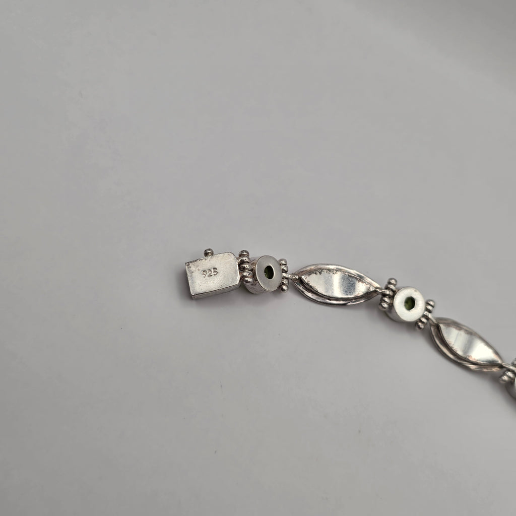 925 Sterling Silver Green Peridot Link Bracelet Scroll Filigree 7" 24.93g