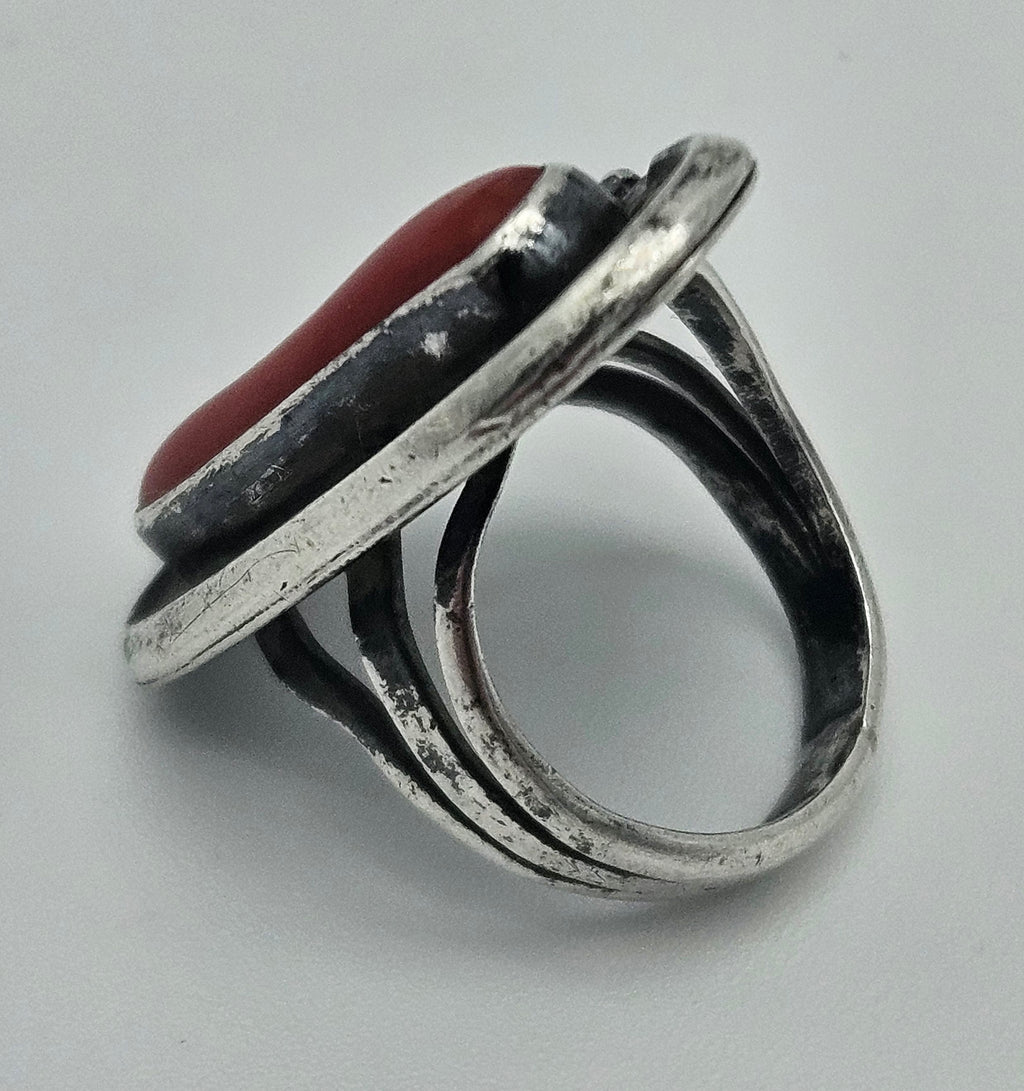 Red Coral Navajo Feather Sterling Silver Ring